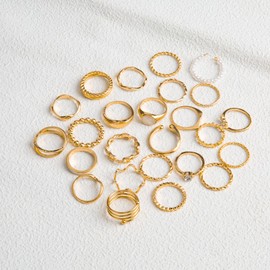 Emzarkio 25-Piece Gold Stackable Rings Set for Women - Boho Chic Layered Jewelry, Vintage Minimalist Dainty Rings for Everyday Wear & Special Occasions