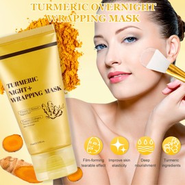 Turmeric Collagen Overnight Wrapping Mask, Turmeric Overnight Peel Off Mask with Retinol & Vitamin C for Deep Hydrating & Brightening, Firming and Nourishing Dull Uneven Skin for All Skin Types
