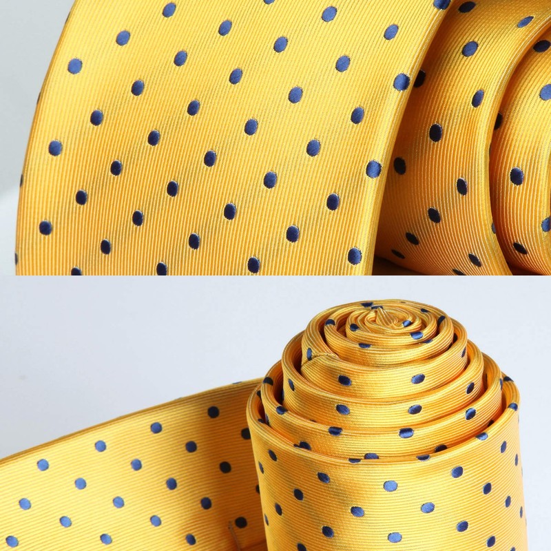 HISDERN Yellow Ties for Men Polka Dot Wedding Tie Handkerchief