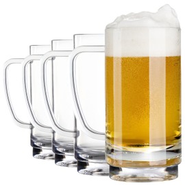 Youngever 4 Pack 16 Ounce Plastic Beer Glasses, Beer Mug, Plastic Drinking Glasses, Reusable Plastic Beer Cups