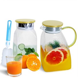 2PCS Glass Pitcher for Fridge, Goteble 1800ML / 60Oz Water Pitcher with Lid, Cold Beverage Jug Suit for Fridge Side Door