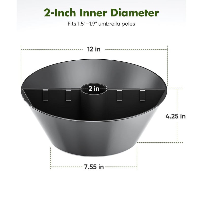 Koutemie 2-in-1 Umbrella Planter for Patio Table & Pole, Half