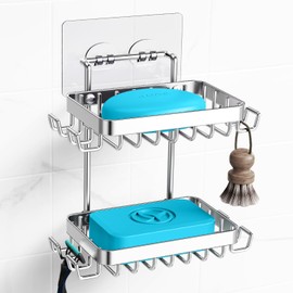 Nieifi Adhesive 2 Tier Bar Soap Holder, Stainless Steel for Shower Wall, Soap Dish for Bathroom, Silver