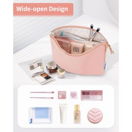 Narwey Small Makeup bag for Purse, Small Makeup Pouch for Purse Cosmetic Bag with Zipper, Cute PU Leather Make up Pouch for Women Girls (Pink)