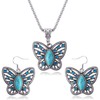 Fuqimanman2020 3pcs Ethnic Simulation Turquoise Set Butterfly Pendant Necklace Bohemian