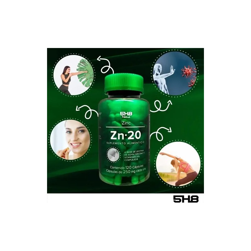 5h8 Zinc Zn2 120 Cápsulas, 20 Mgs De Zinc Complejo