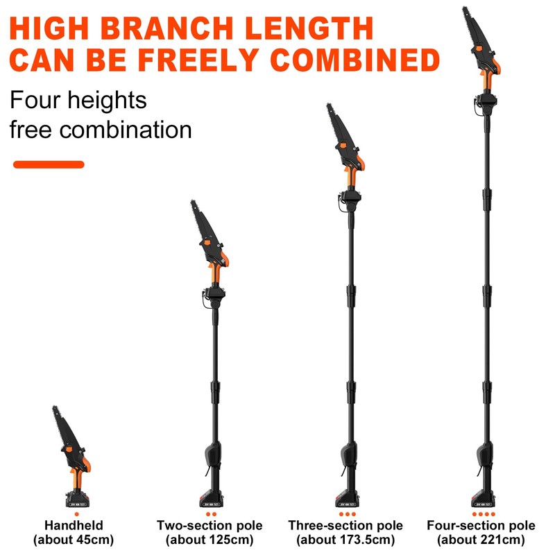 2-IN-1 Cordless Pole Saw & 8" Mini Chainsaw Battery Powered,