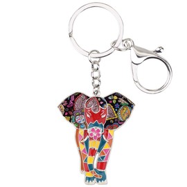 WEVENI Enamel Alloy Elephant Keychain Jungle Animal Keyring Jewelry Women Girls Bag Car Wallet US Size 47mm x 40mm