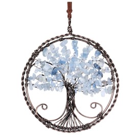 JSDDE Aquamarine Healing Crystal Tree of Life Hanging Ornament Wire Quartz Gemstone Wall Hanger Home Office Decoration Meditation Balancing