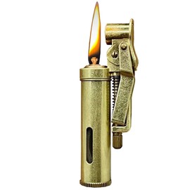 Visible Fuel Tank Lighter, Wheel Trench Antique Lighters, Reusable Creative Cool Vintage Lighter with Gift Box for Collection Decorative Unique Gifts (Gold)