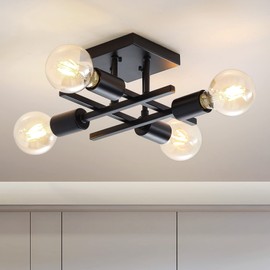 Eidonta Industrial 4-Light Semi Flush Mount Ceiling Light Fixture, 3 Pack Modern Black Chandelier Lighting, Farmhouse Sputnik Ceiling Lamp, E26 Base Pendant Lamps
