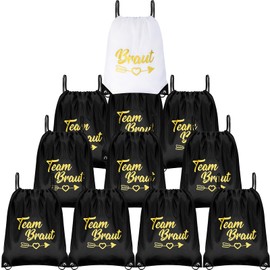 Pack of 11 Stag Party Women Team Bride Gym Bag with Drawstring JGA Women Gym Bag Women's Team Bride Backpack Set Bride Bag Team Bride for Engagement JGA Wedding, black