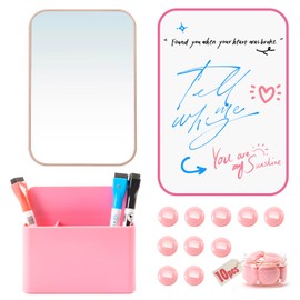 Locker Accessories Back to School Supplies Kit 22 PCS Locker Organizer School Decorations for Girls Include Whiteboard, Mirror, Pen Holder, Markers, Round Magnets, Strips, Light Pink
