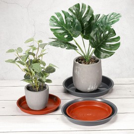 M METERXITY 5 Pack Planter Saucers - Plastic Plant Tray Flowerpot Drip Trays Round Apply to Outdoor/Garden (5.4 Inch/ 13.7cm, Red)