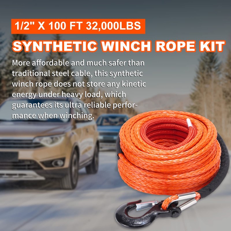 SPARKWHIZ Synthetic Winch Rope Cable Kit: 1/2" x 100 ft