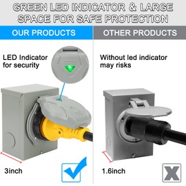 Afurkuot 30 Amp Generator Inlet Box with Pre Punched Knockouts, NEMA L5-30P Outdoor Generator Transfer Switch for 3 Prong Generator Cord, 30A Power Inlet Box for Outdoor Use