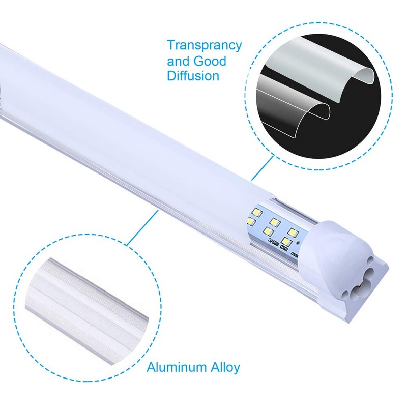 8FT LED Shop Light Fixture, 72W 6000K Frosted Cover, Fluorescent