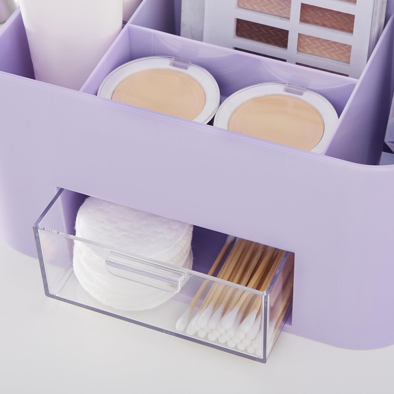 STORi Bliss Lilac Purple Makeup Organizer for Countertop, Divided Bathroom