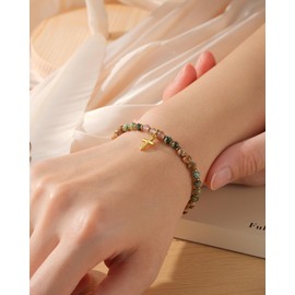 HGDEER Christian Gifts for Women Cross Bracelet Gold Birthday Religious Catholic Baptism Jesus Faith Inspirational Jewelry, Prayer Beaded Spiritual Biblical Blessing Encouragement Present Her Unique