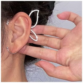 Inilbran Punk Crystal Wing Ear Cuff Wrap Earrings Rhinestone Wing Clip Wrap Earrings Silver Rhinestone Cuff Crawler Earrings CZ Wing Ear Climber Wrap Earrings Jewelry for Women and Girls(left)