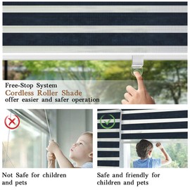 Zebra Blinds for Windows with Aluminium Valance, 36" W x 72" H Free-Stop Cordless Roller Window Shades for Light Filtering and Protecting Privacy, Dual Layer Window Blinds for Home or Office
