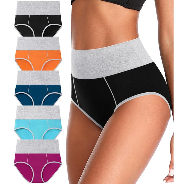 ASIMOON Womens Tummy Control Underwear High Waisted Cotton Panties Comfortable