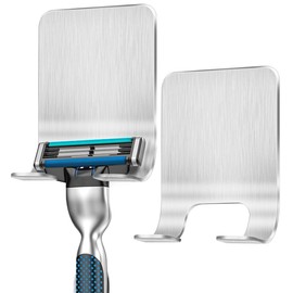 Leryati Leryati Rasierer Halterung Dusche, 2 Stück Silber Rasierhalter Dusche Ohne Bohren, Edelstahl Rasierer Halter, Selbstklebende Rasierer aufhänger dusche Geeignet für Tür Wand Badezimmer, Küche