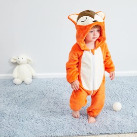 maxToonrain Baby Fox Costume Romper Toddler Boys & Girls Role-Playing Outfit with Zipper Hooded Flannel Fox Onesie Pajamas (24-36 Months)