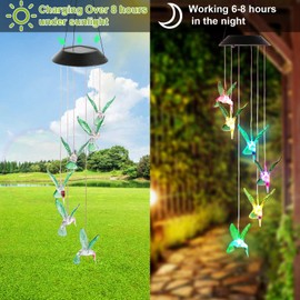 TeqHome Solar Hummingbird Wind Chimes, Color Changing Led Solar Wind Chime Waterproof Solar Powered Hummingbird Lights for Home Garden Outdoor Decor, Gifts for Mom Grandma, Auto ON/Off
