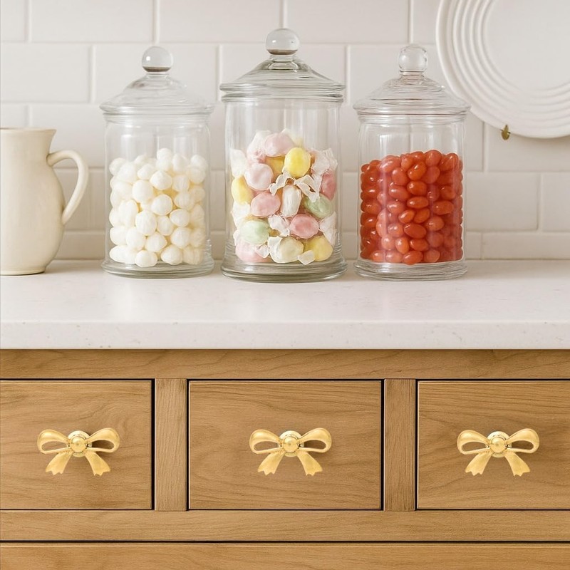 Indian Shelf Solid Brass Gold Bow Drawer Knobs (6 Pack)