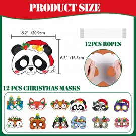 12pcs Kids Animal Masks for Christmas Party Bag Fillers,Xmas Animals Card Masks Costumes Toy Party Favors Children Masks Dress Up Cosplay Mask for Boys Girls Masquerade Chrstmas Party Decorations