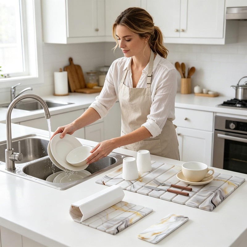 Stone Drying Mat for Kitchen Counter, 2 Pcs Sink Area