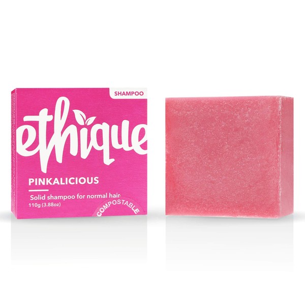Ethique Shampoo Bar for Normal Hair, Pinkalicious - Sustainable Shampoo with Grapefruit & Vanilla, pH Balanced, 100% Soap Free, Vegan, Plant Based, Eco-Friendly 100% Compostable and Zero Waste, 3.88oz