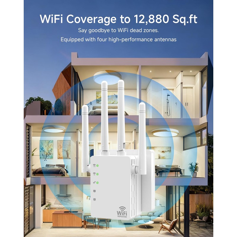 WiFi Extender Signal Booster with 4 Rotatable Antennas, Dual Band