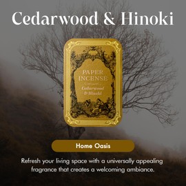 OPTATUM Paper Incense - 48pcs with Vintage Tin Case, Housewarming Gift for New Home Scented, Quick Usage & Long-Lasting Fragrance, Eliminating Bathroom, Kitchen, Pet Odors - Cedarwood & Hinoki