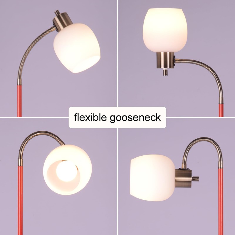 MAINDECO Gooseneck Floor Lamp,Height Adjustable,3 Color,Flexible Sofaside Reading Pole Lamp,Red