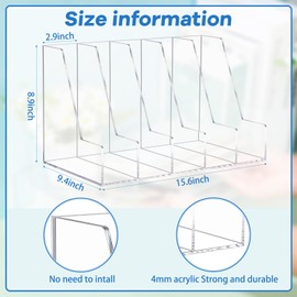Suzile Clear Acrylic Magazine File Holder with Vertical Compartments Desk Organizer Book Rack for Desk Sorter Paper Folder Office Accessories (Groovy,15.75 x 9.45 x 8.86 Inch)