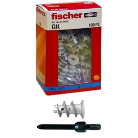 Fischer 542458 GK Wall Plugs Especially for Plasterboard Includes Fixings Grey 100pz
