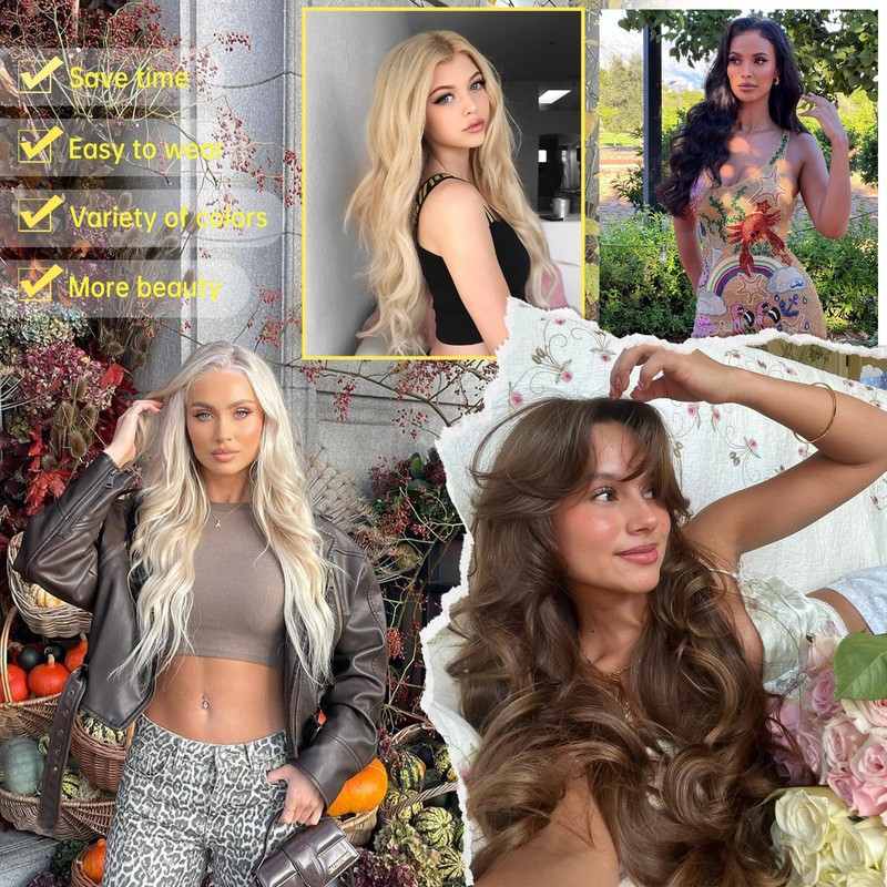 Vigorous Clip in Hair Extensions 4Pcs Light Ash Brown mixed