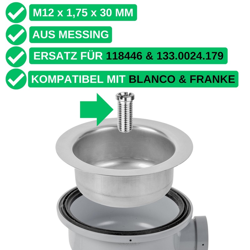 M12 x 1.75 x 30 mm 2 Pieces Compatible Franke