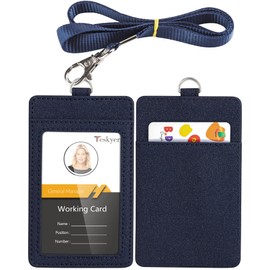 Teskyer Badge Holder with Lanyard, Leather ID Name Badge Card Holder with Lanyard for ID Badges, Vertical, Starry Blue