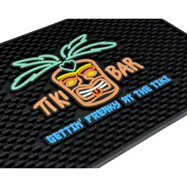 Tiki Bar Mat Warrior Head Mat Gettin Freaky at The Tiki 18x12 in Tiki Decor Hawaiian Decorations, Luau Party Decorations & Hawaiian Party Decorations Bar Mats for Countertop, Tiki Man Luau Decorations