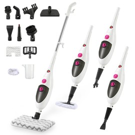 12-in-1 Steam Mop Cleaner, 15-Sec Fast Heat-Up, 1200W Floor Steamer with Double-Sided Pads, Removes 99.99% Stubborn Stains for Hardwood Floors, Marble, Clothes, Windows, Tiles, White