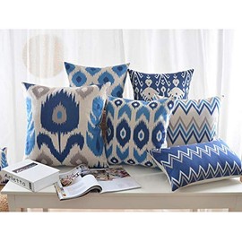 MODERN HOMES Ikat Print Cotton Cushion Covers/Decorative Throw Pillow Covers 18 x 18 inch (Indigo Blue, Set of 6)