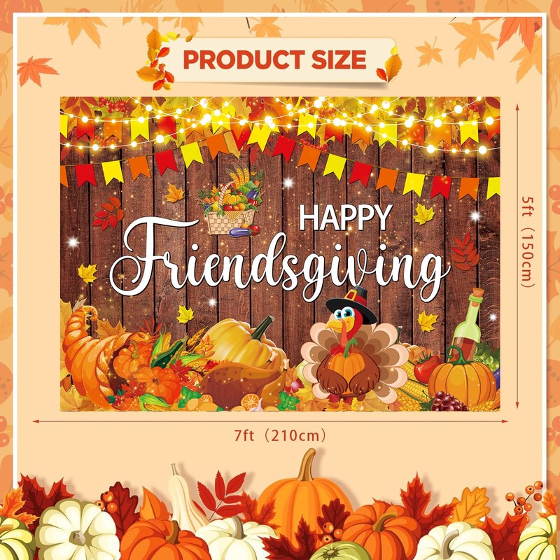 Happy Friendsgiving Banner Backdrop 7x5FT Fall Maple Leaves Harvest Pumpkin