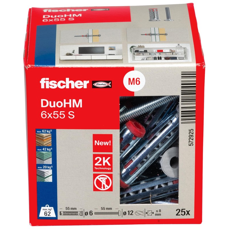 fischer DuoHM 6 x 55 S TX Cavity Dowels with