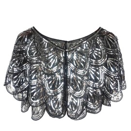 Sequins Shawl Elegant Cape Women's 1920s Shawl Beaded Sequin Deco Evening Cape Bolero Flapper Cover Up Gifts for Women Ladies Flapper Art Deco Vintage Dress Costume