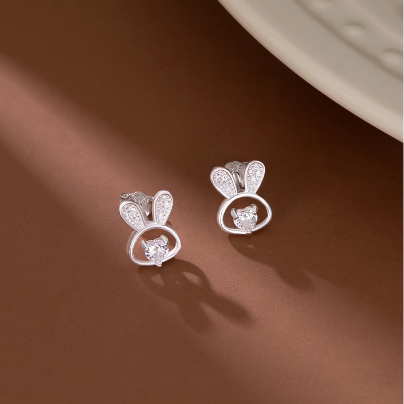 SLUYNZ 925 Sterling Silver CZ Rabbit Stud Earrings for Women