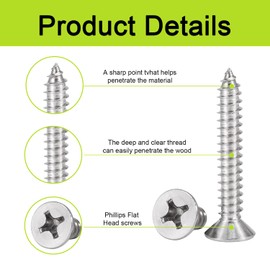 M3 Small Screws Set, Wood Screws Assortment Kit, 500pcs Tiny Phillips Flat Head Self-Tapping Screws, 304 Stainless Steel, Cabinet Hinge Screws, Contains 50pcs M6 Screw Anchors