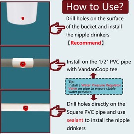 VandanCoop Horizontal Chicken Water Nipples Automatic Poultry Waterer Nipples Kit Drinker with Drill Bit(10)